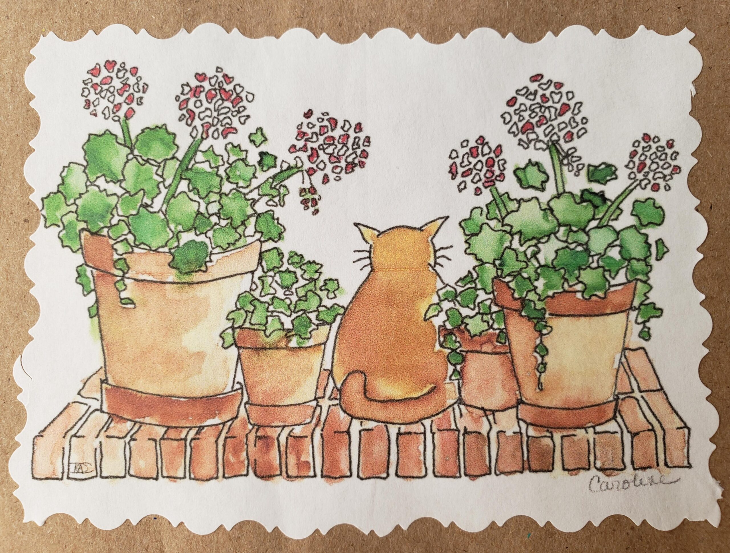 Recycled Paper Bag - Caroline's Kitty with Geraniums
